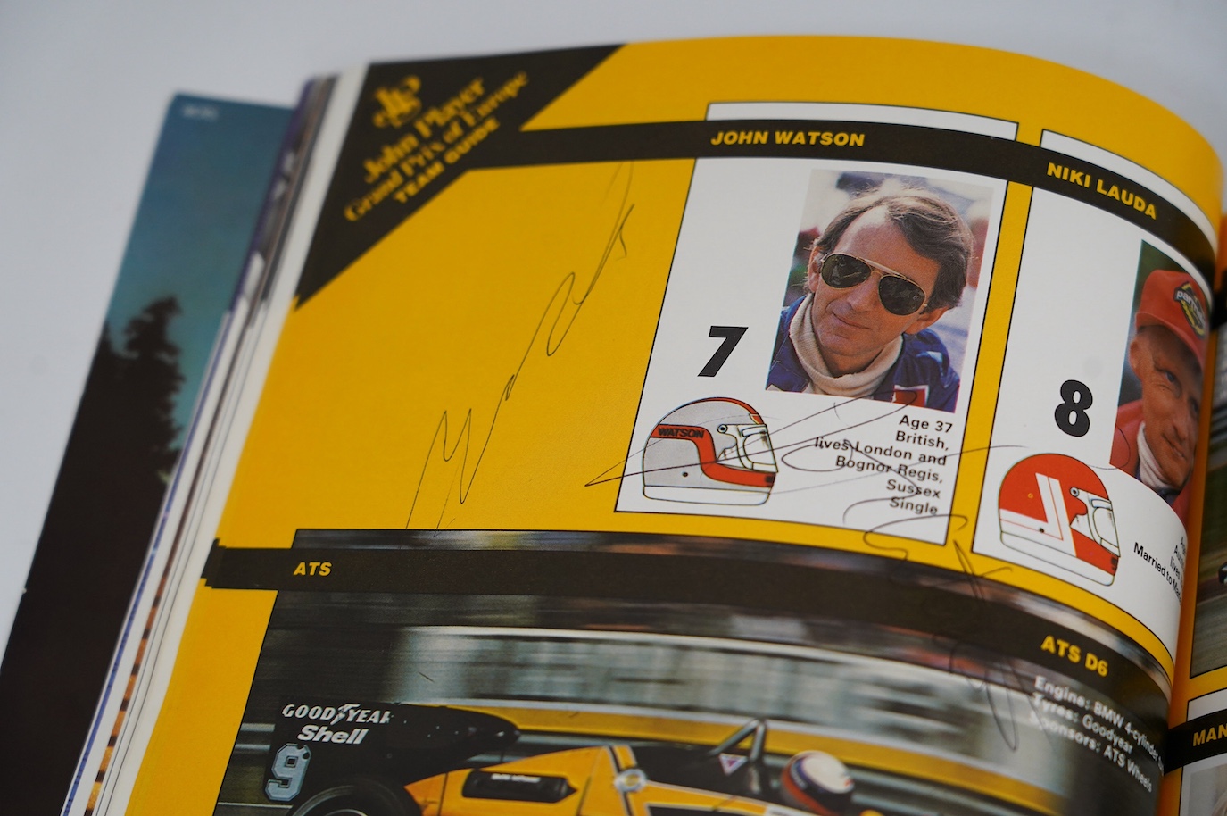 An archive of British Grand Prix memorabilia from Brands Hatch, including a collection of autographs, including Niki Lauda, John Watson, etc., all collected in a brands Hatch official program dated 1983 by the vendor who